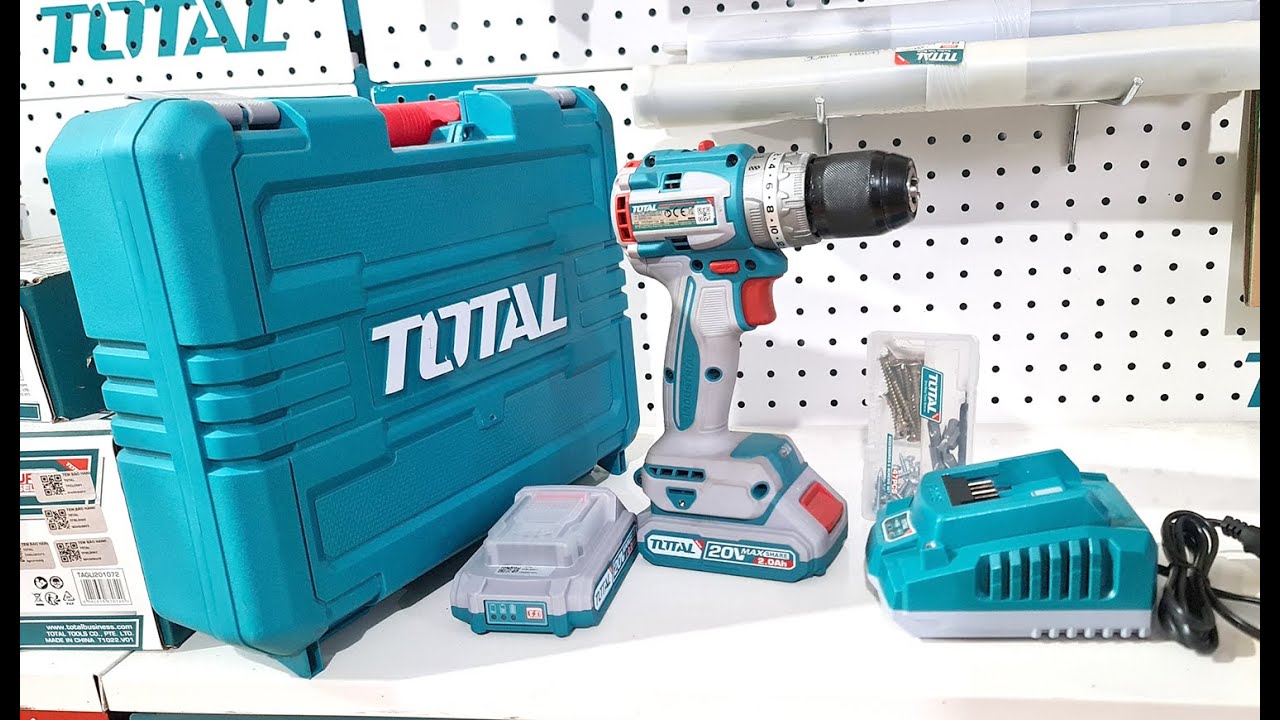 Khoan pin không chổi than 20v của total đầy đủ 2 pin sạc, hộp phụ kiện chưa tới 1 5trieu