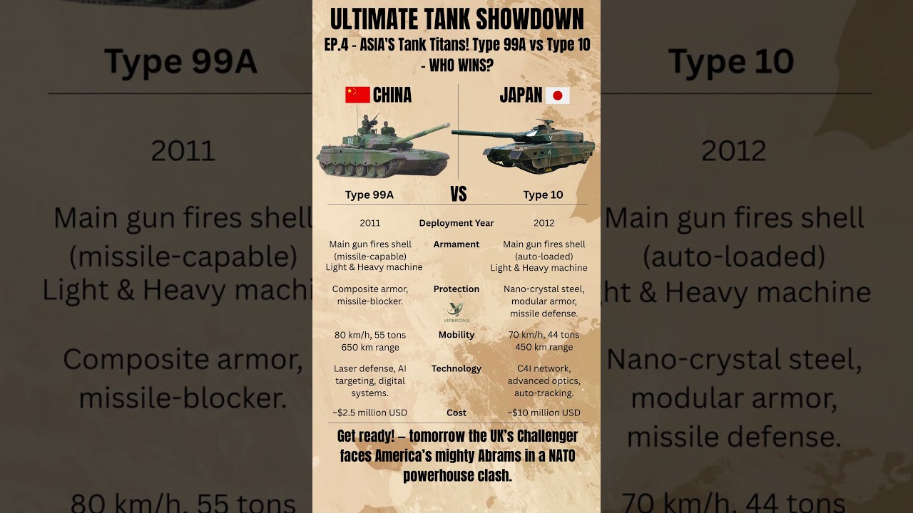 China vs Japan Tank Battle: Type 99A vs Type 10 - Military Comparison #tanks #shorts #military