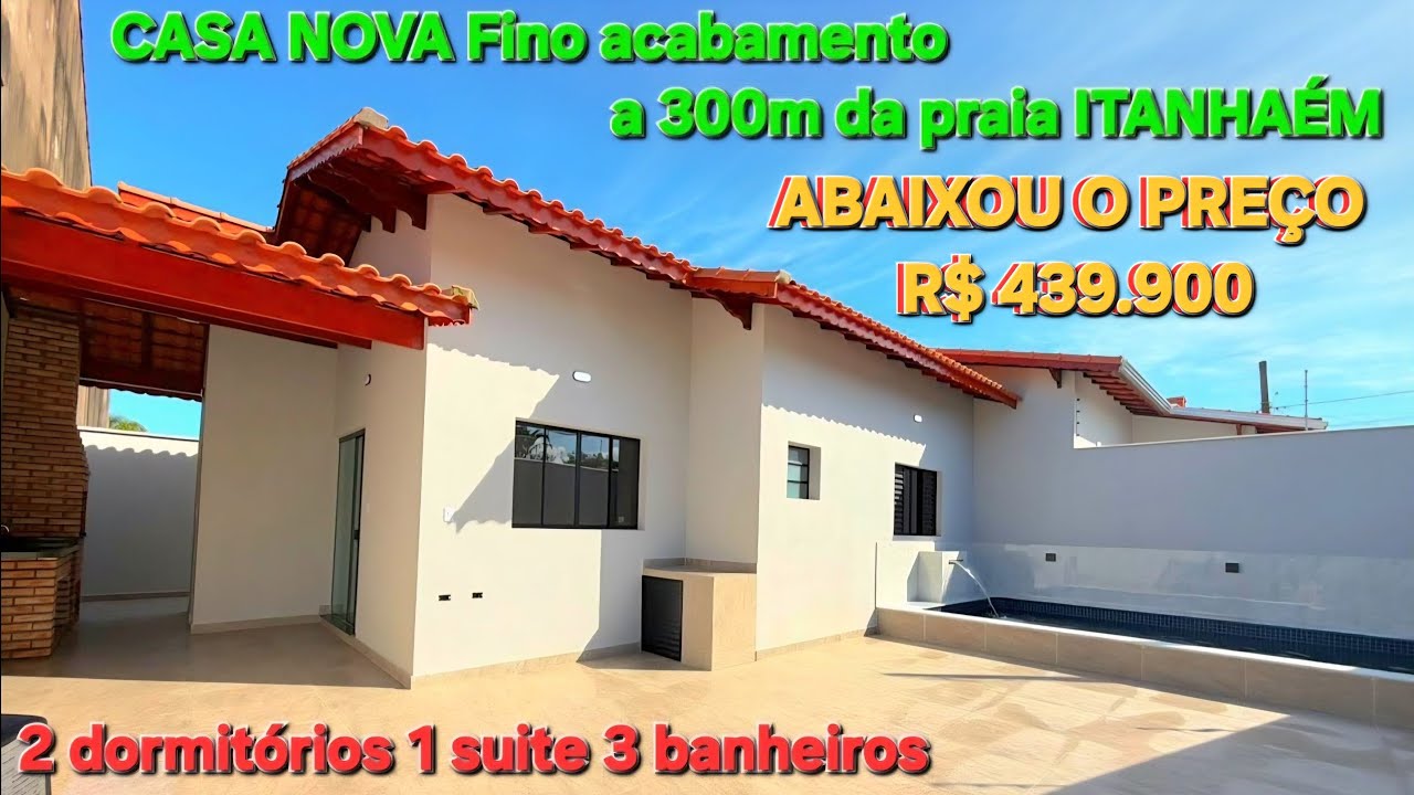 CASA NOVA terreno amplo piscina churrasqueira praia de Bopiranga Itanhaem pagto facilitado Ch227a