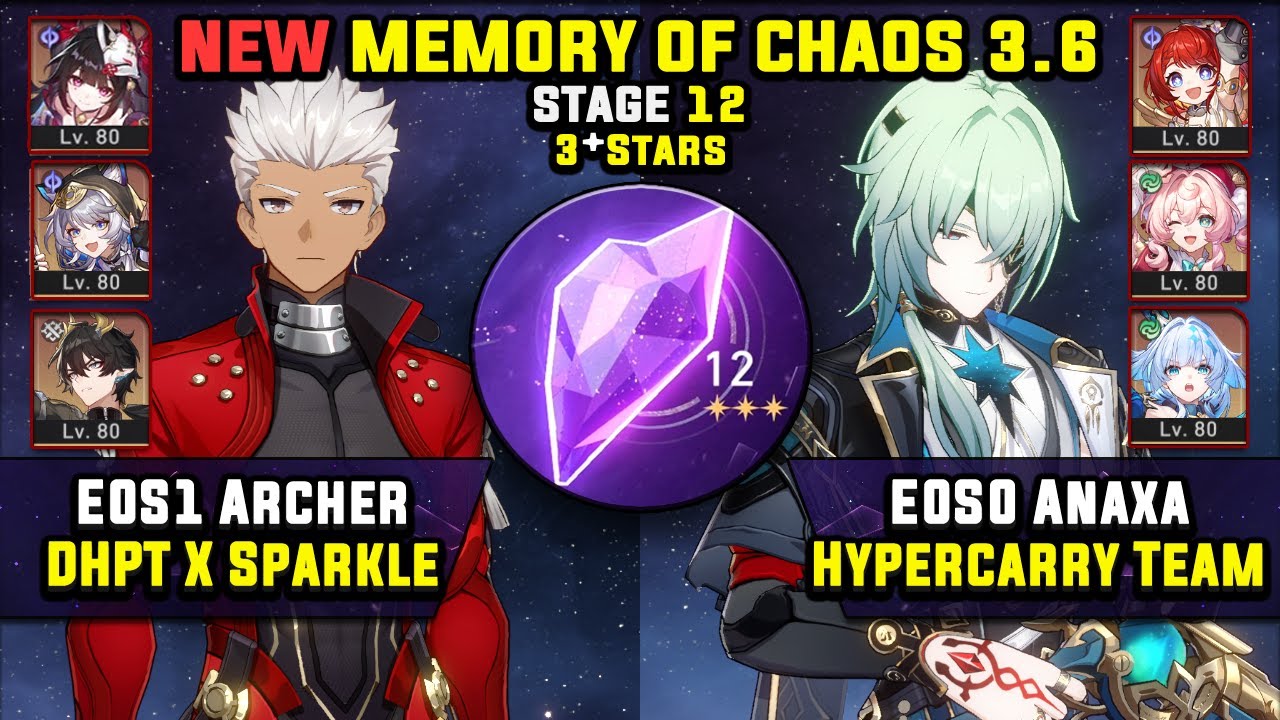 E0 Archer Carry z DHPT i E0 Anaxa Carry z Hyacine (3 gwiazdki) Memory Of Chaos 12 Honkai Star Rai...