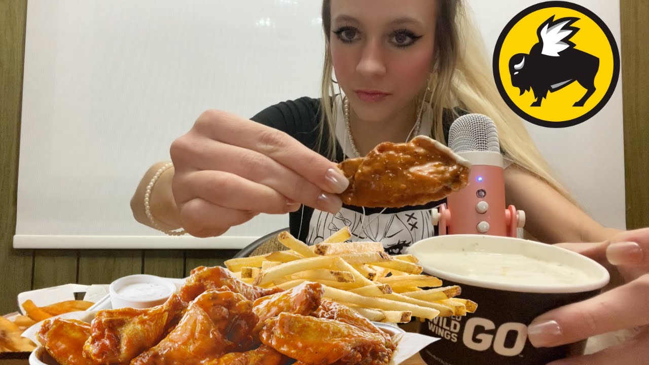 ASMR EATING SPICY BUFFALO WILD WINGS