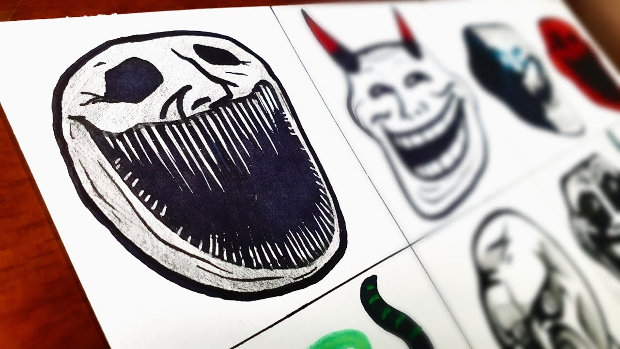 Drawing All Creepy Trollface - How to draw Troll Face Stickers