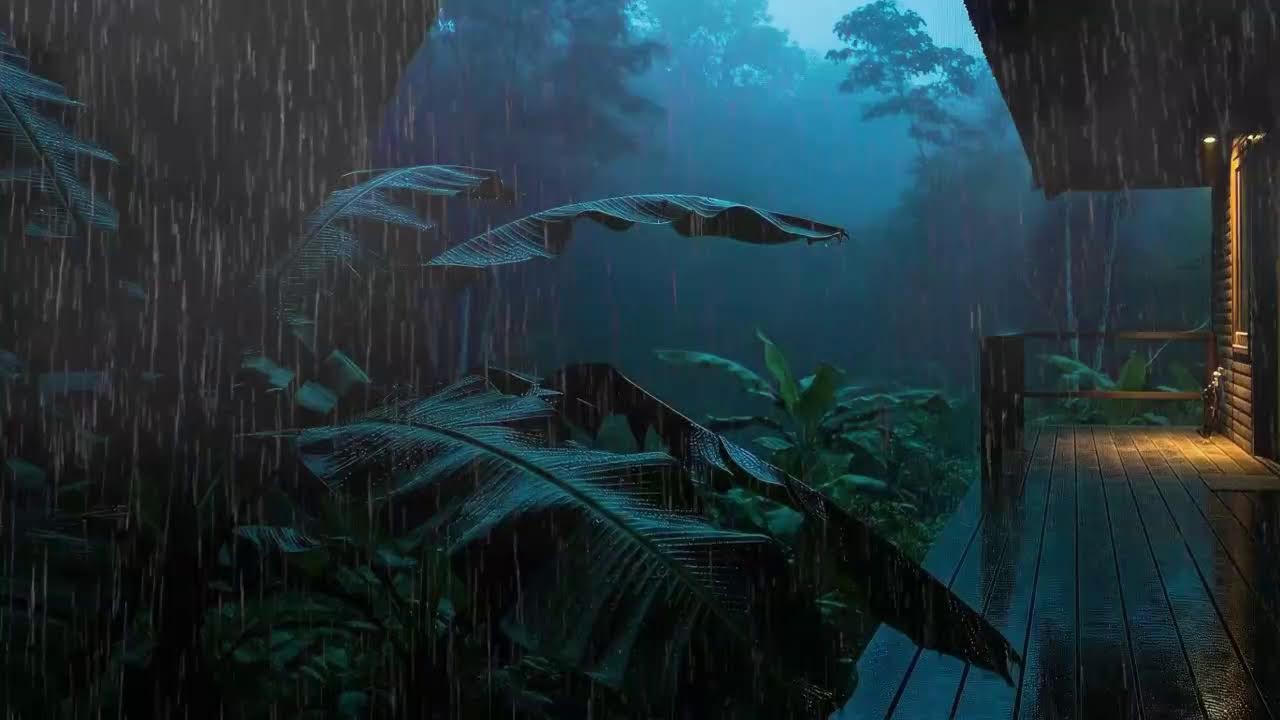 Quick Sleep with Warm Rainfall and Distant Rumble at Forest Cabin Terrace 🌧️