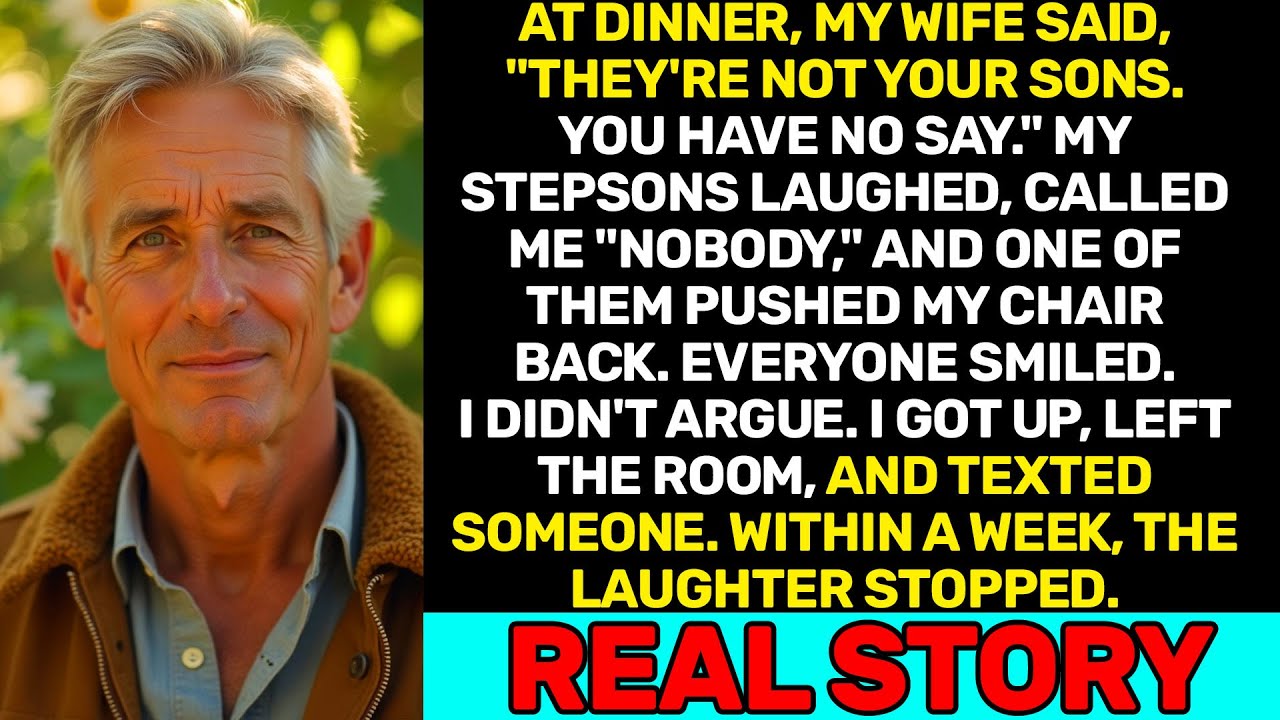 At Dinner My Wife Said I Had No Say. Stepsons Mocked Me. I Left, Sent One Text—A Week Later, Silence
