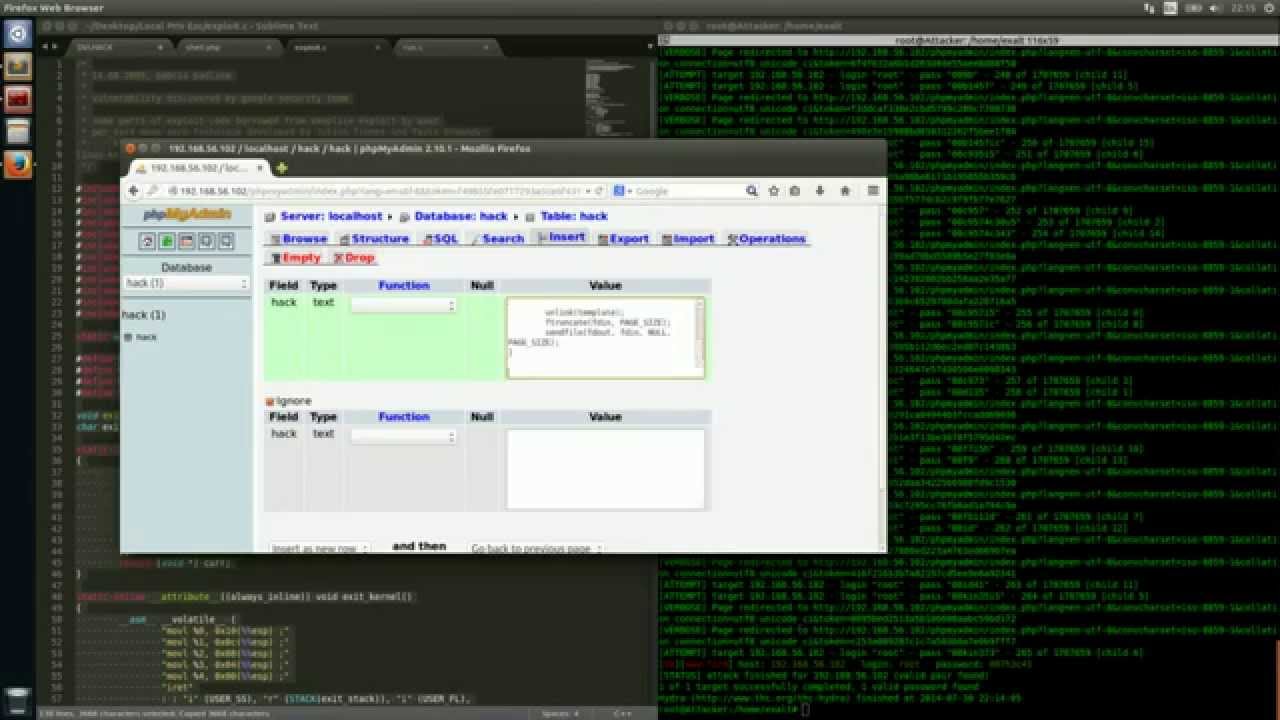 Remote hack on Damn Vulnerable Linux (credits EXALT)