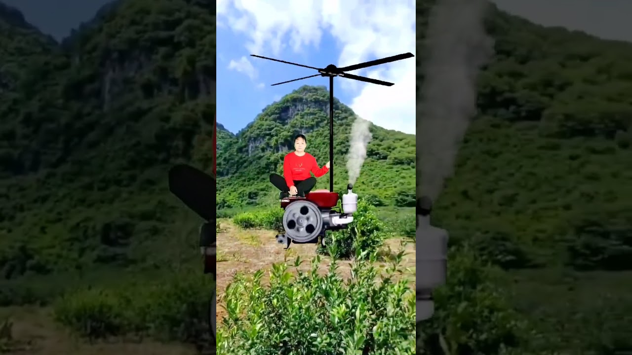 A woman in Chongqing changed a diesel engine into an aircraft for flight test flight  Special effect