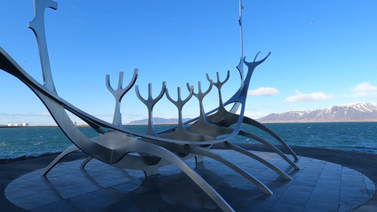 Walking Around Iceland's City Centre to Sun Voyager: A Sunny, Freezing, and Windy Day in April 2024