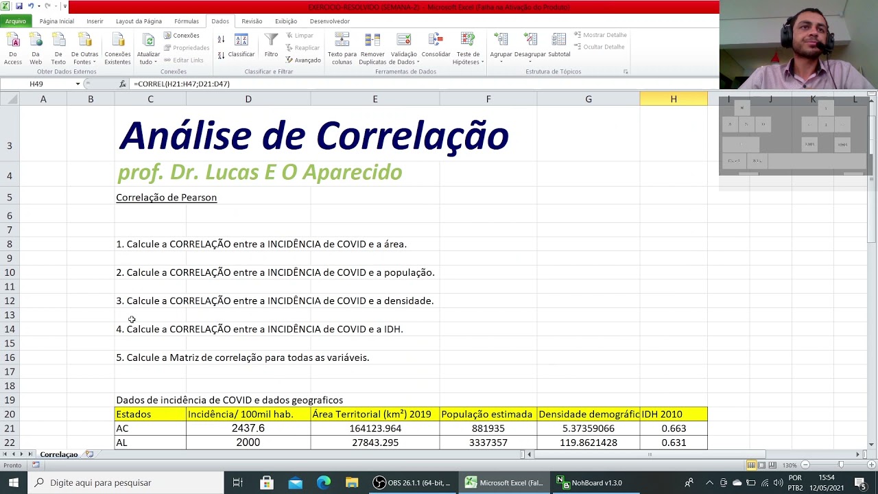 AULA 2.1 - ANÁLISE DE CORRELAÇÃO - PRÁTICA