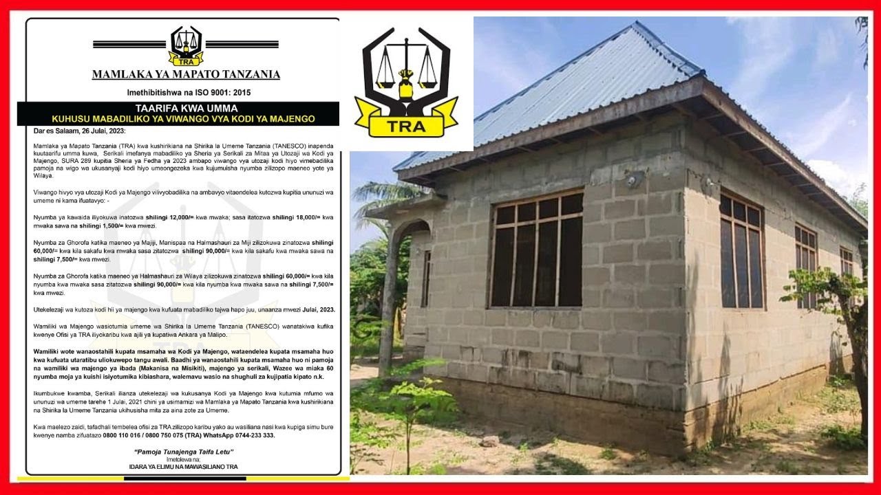 TRA YATANGAZA VIWANGO VIPYA vya KODI ya MAJENGO, GHOROFA ELFU 90, NYUMBA ya KAWAIDA ELFU 12...