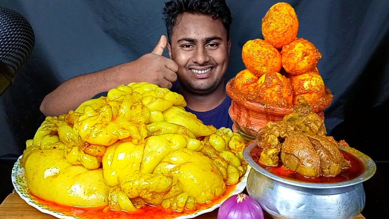 ASMR EATING MUTTON FAT, SPICY EGG ROAST, CHICKEN LIVER CURRY WITH RICE * EATING SHOW*