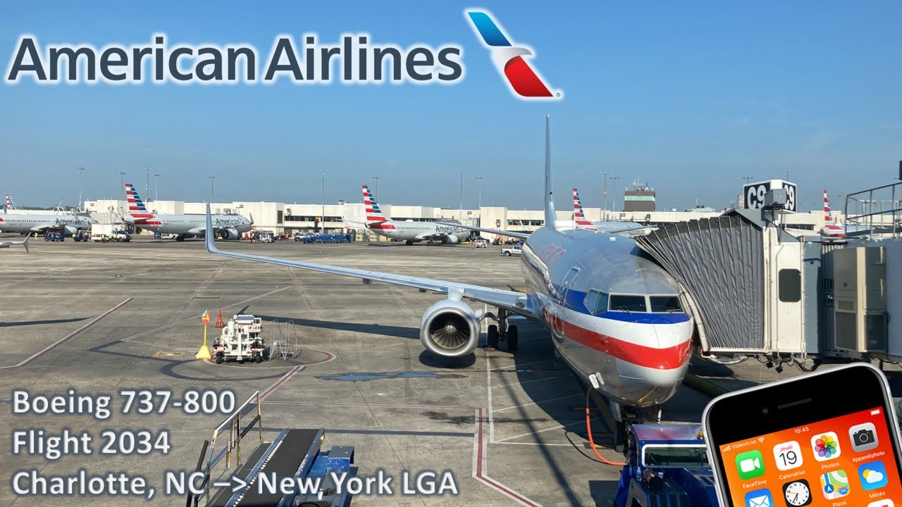 (HD/60) American Airlines flight from Charlotte to New York LaGuardia.