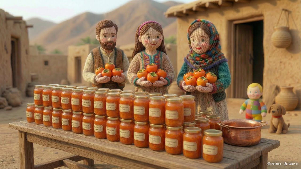 The Last Persimmon Harvest 🍊 | Cozy Autumn Cooking in a Knitted Village 🧶🍂