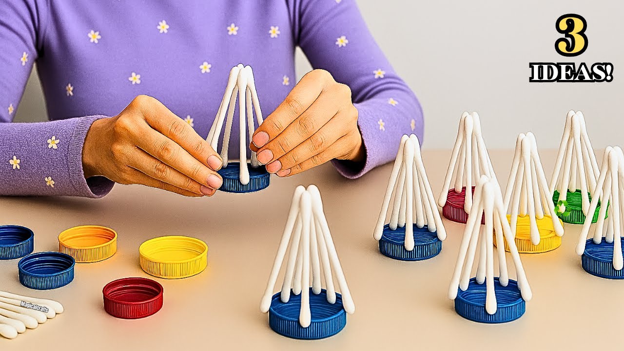 LOOK What I DID With Plastic BOTTLE CAPS and COTTON SWABS!🥰 Best out of waste DIY ♻️💰