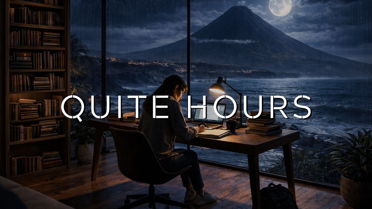 Calm Deep Focus Music for Study & Work | Rainy Ocean View Night Ambience