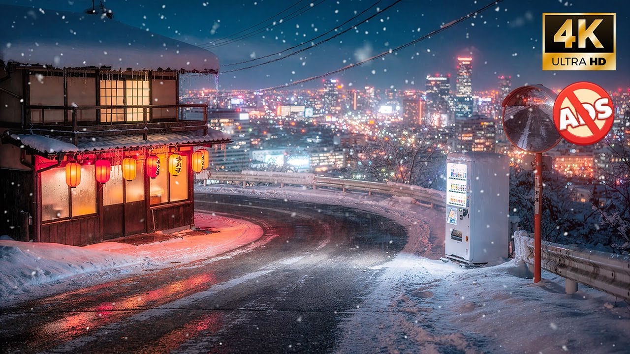 Lofi Cabin – The Last Stop: Warm Lanterns & Cold City Views | Relaxing Winter Lofi for Study | 4K