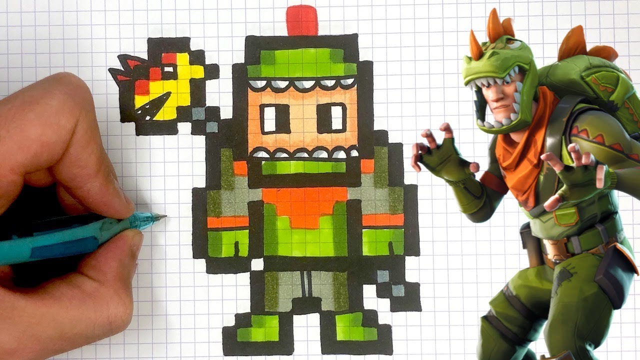 COMO DIBUJAR REX PIXEL ART SKIN FORTNITE