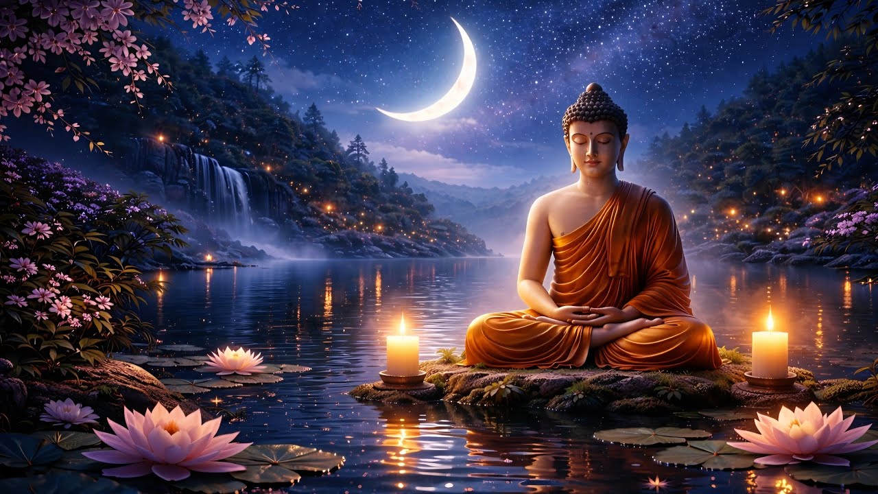 Fall Asleep Fast 💧 Zen Flute & Waterfall | Buddha Night Meditation (3 Hours) | 4K