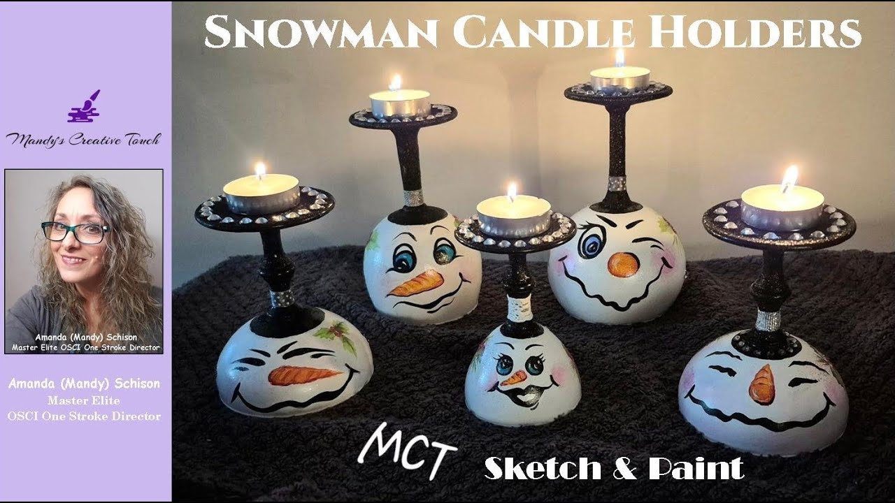 Sketch and Paint Facial expressions Snowman Glass Candle Holder with One Stroke and Glitter