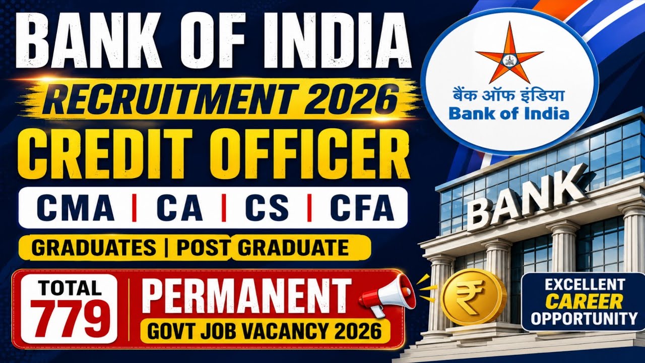 BANK OF INDIA/ CREDIT OFFICER/ BOI/ BCOM/ CA/ CMA/ GRADUATION JOB/SYLLABUS/ EXAM DATE/GOVT JOB/ BA /