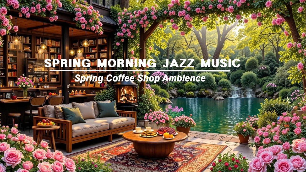 Relaxing morning jazz music 🍂 A cozy autumn café with soft jazz and a crackling fireplace.
