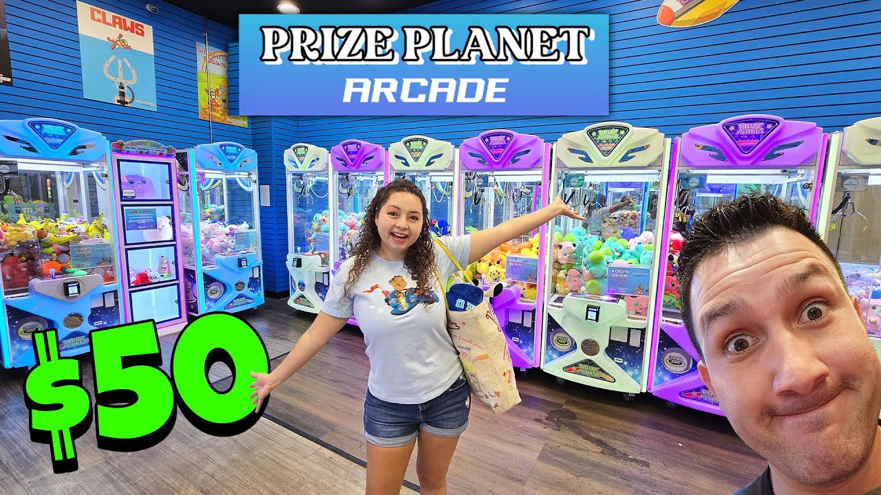 $50 Challenge at a NEW Claw Machine Arcade near us! - Prize Planet Arcade