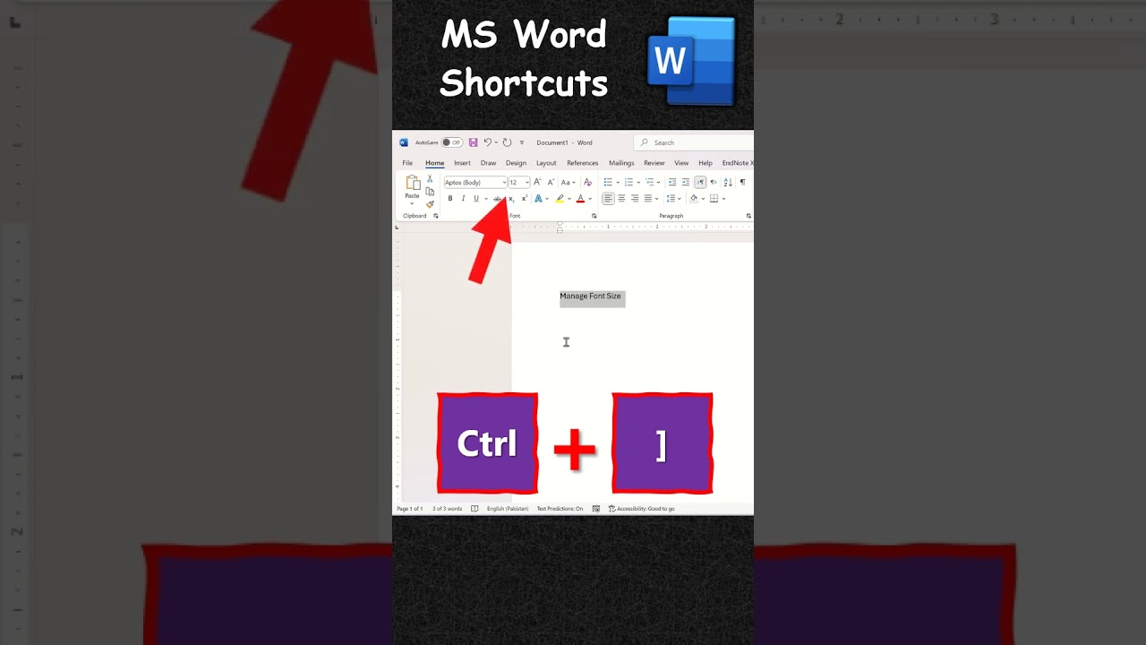 How to Change Font size using Keyboard Shortcut in MS Word Document