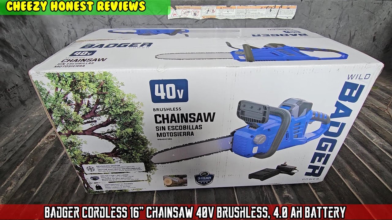 Badger Cordless 16” Chainsaw 40V Brushless, 4.0 Ah Battery. Automatic oiler, 11lbs CSB40U