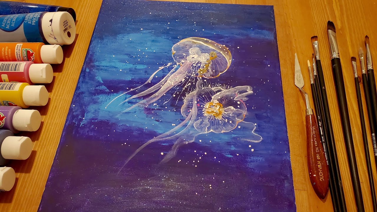 Jellyfish#11~ Abstract Acrylic Painting techniques on canvas~Satisfying