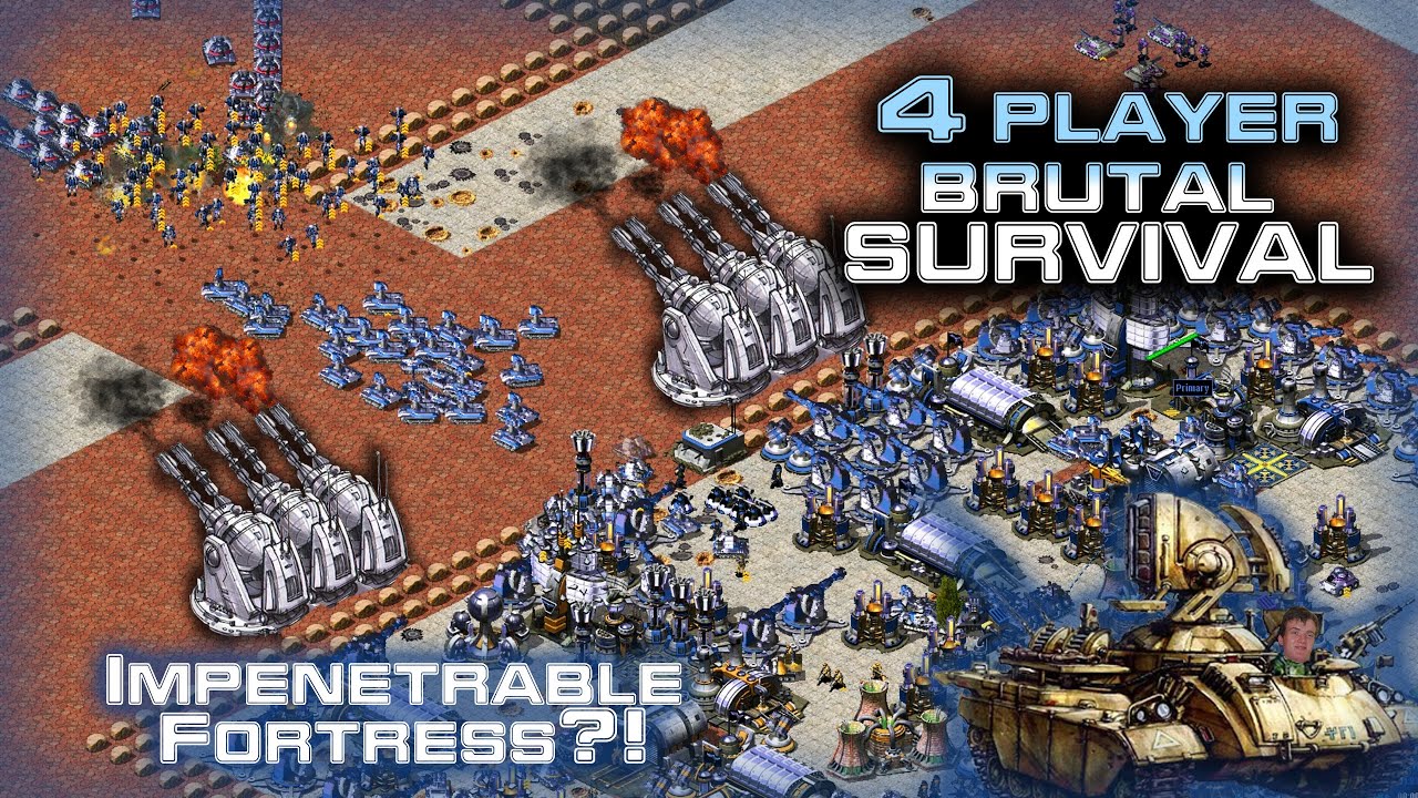 Red Alert 2: 4 Player Survival Fortress in the middle map  [HQ]