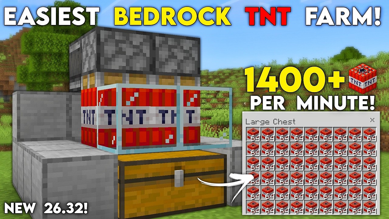 ЛУЧШАЯ АВТОМАТИЧЕСКАЯ TNT-ФЕРМА 26.32 в Minecraft Bedrock! (100% выживание)