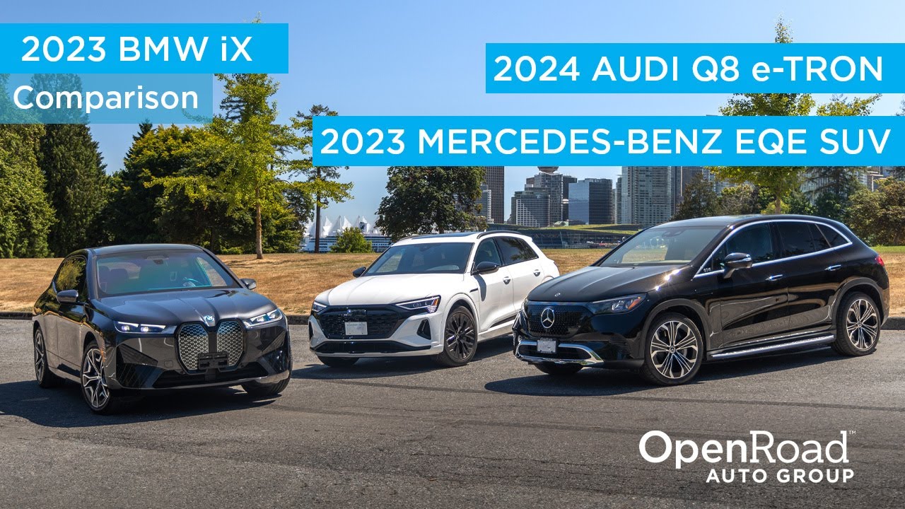 Сравнение электромобилей Audi Q8 e-Tron 2024 года, BMW iX 2023 года и Mercedes-Benz EQE SUV 2023 ...