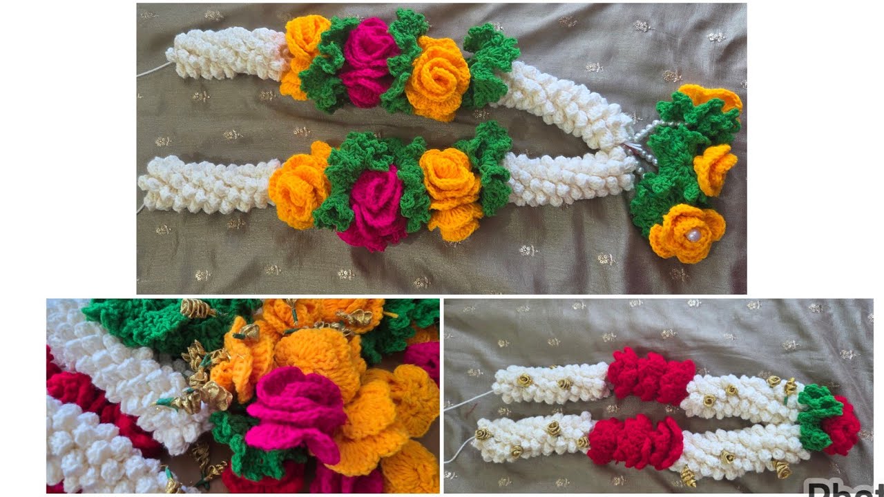 Crochet rose garland. How to make crochet flower garland design. Part-1