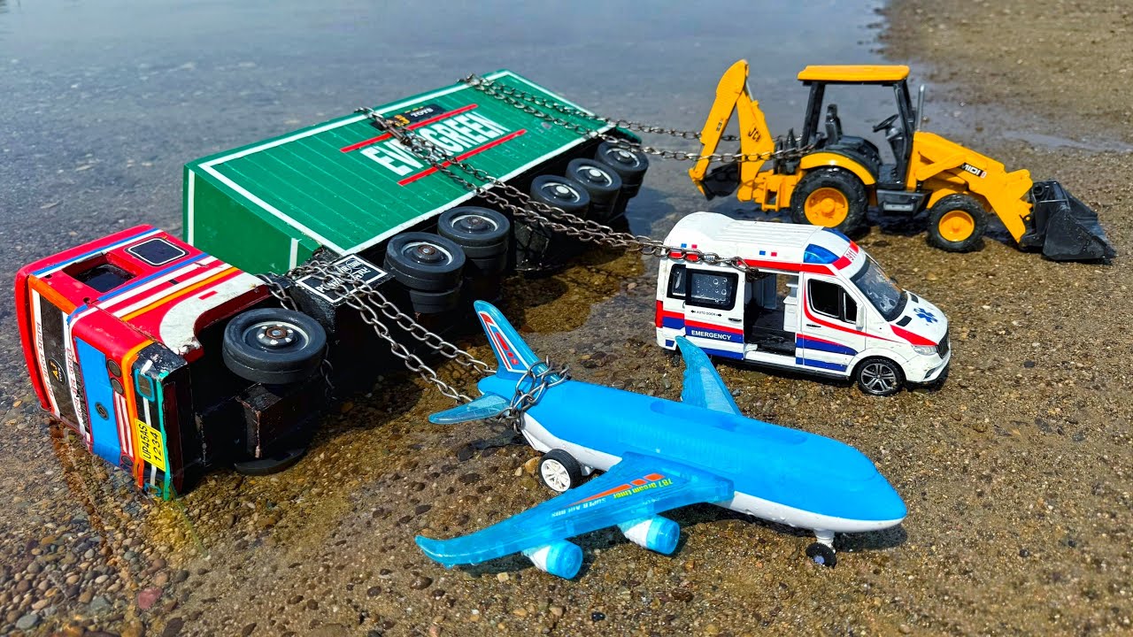 BharatBenz TATA Dumper Truck Accident Pulling Out Plane Ambulance JCB 3DX | Jcb Tractor Cartoon