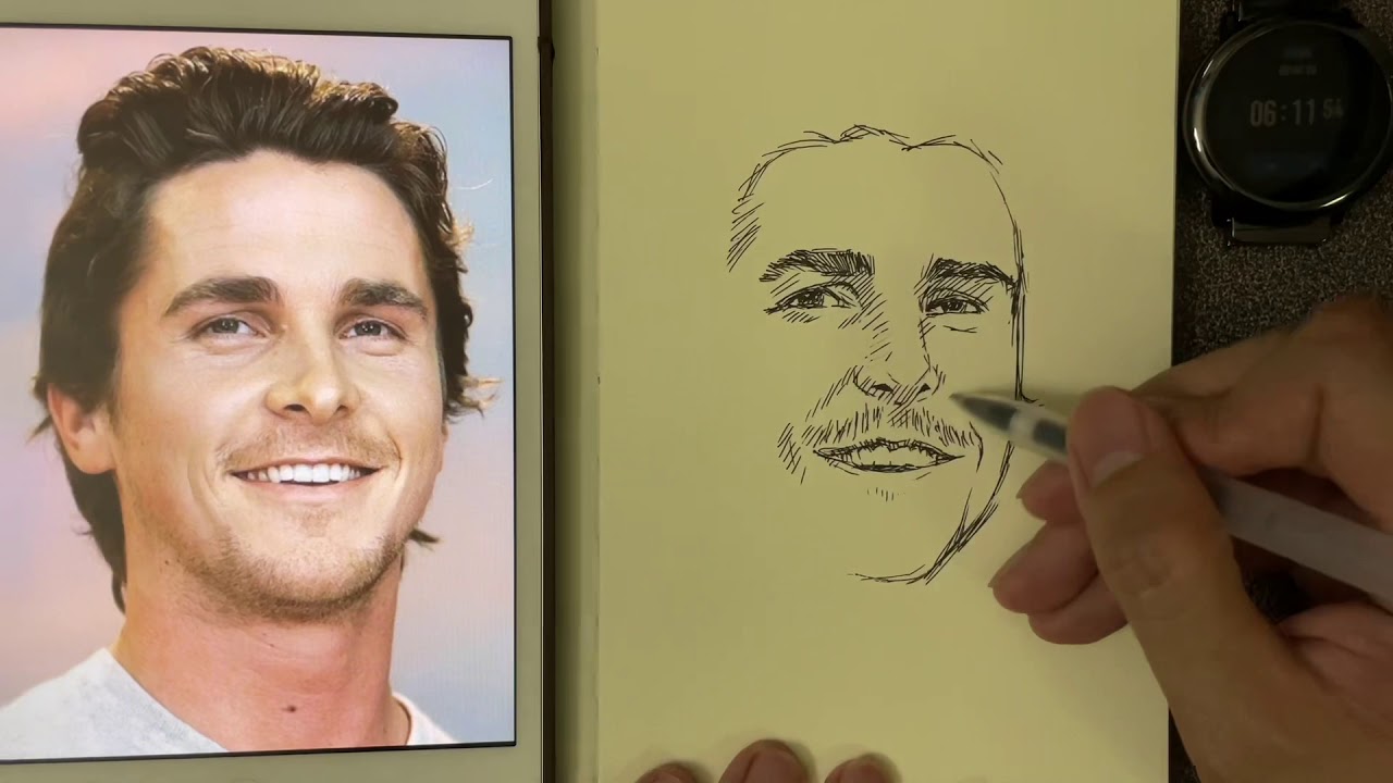 Draw Christian Bale in 10 minutes
