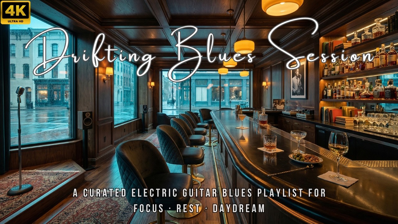 Rainy Blues Bar 🥃 A Curated Slow Drifting Electric Guitar Blues Playlist for Relaxation 4K UHD