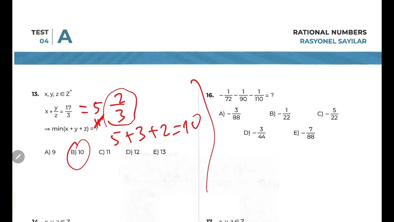 Puza Math(2024) Rasyonel Sayılar Test 4A
