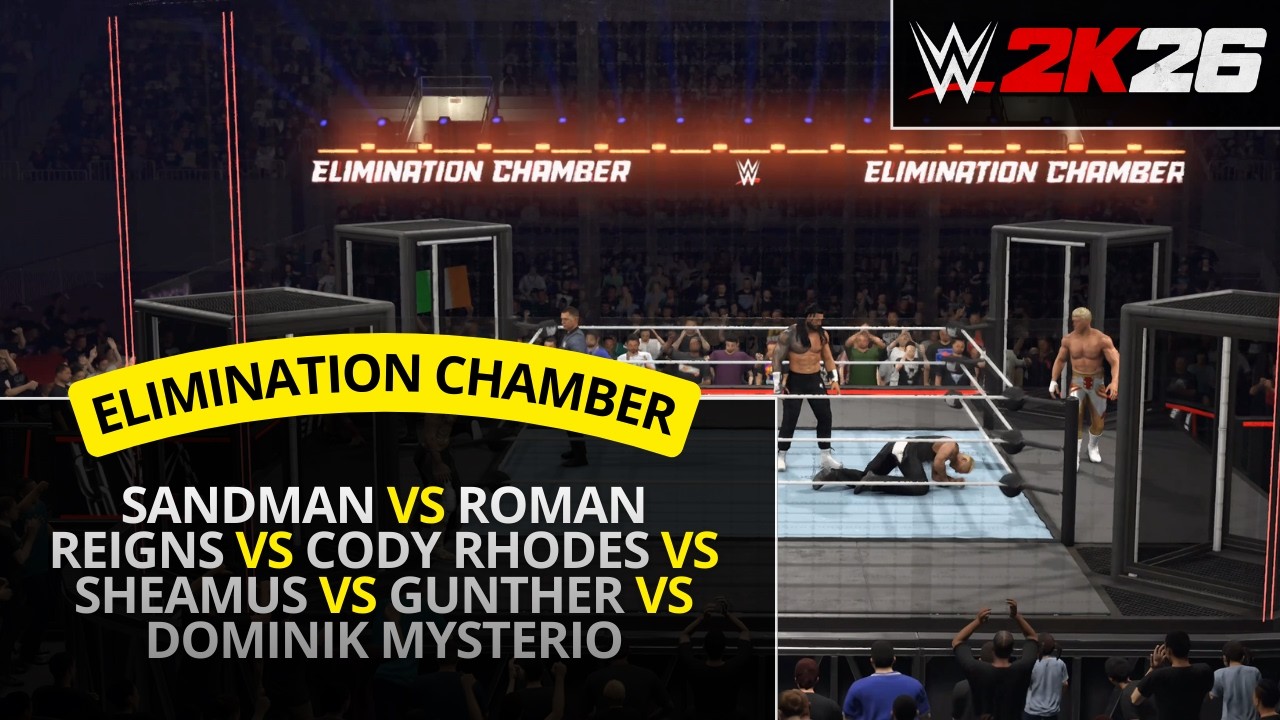 WWE 2K26 – Roman Reigns vs Cody Rhodes vs Gunther vs Sheamus vs Sandman (Elimination Chamber)