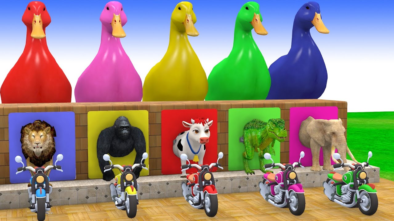 Long Slide Game with Cow Elephant Gorilla Hippopotamus Tiger 3d Animal Game Funny 3d Animals