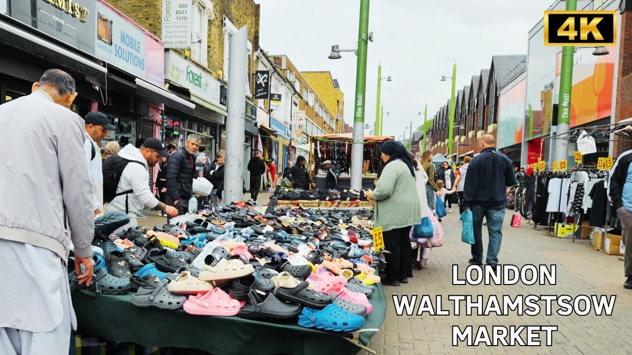 LONDON WALK TOUR 🇬🇧 WALTHAMSTOW MARKET, LONDON STREET FOOD,  EAST LONDON, 4K HDR
