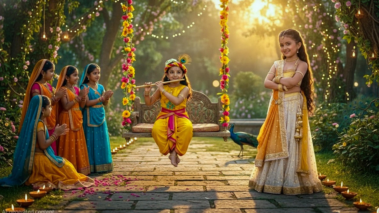 जब कान्हा ने झूले पर बजाई बांसुरी, राधा मुस्कुरा उठीं | यशोमती मईया के नंदलाला | Shree Krishan Leela