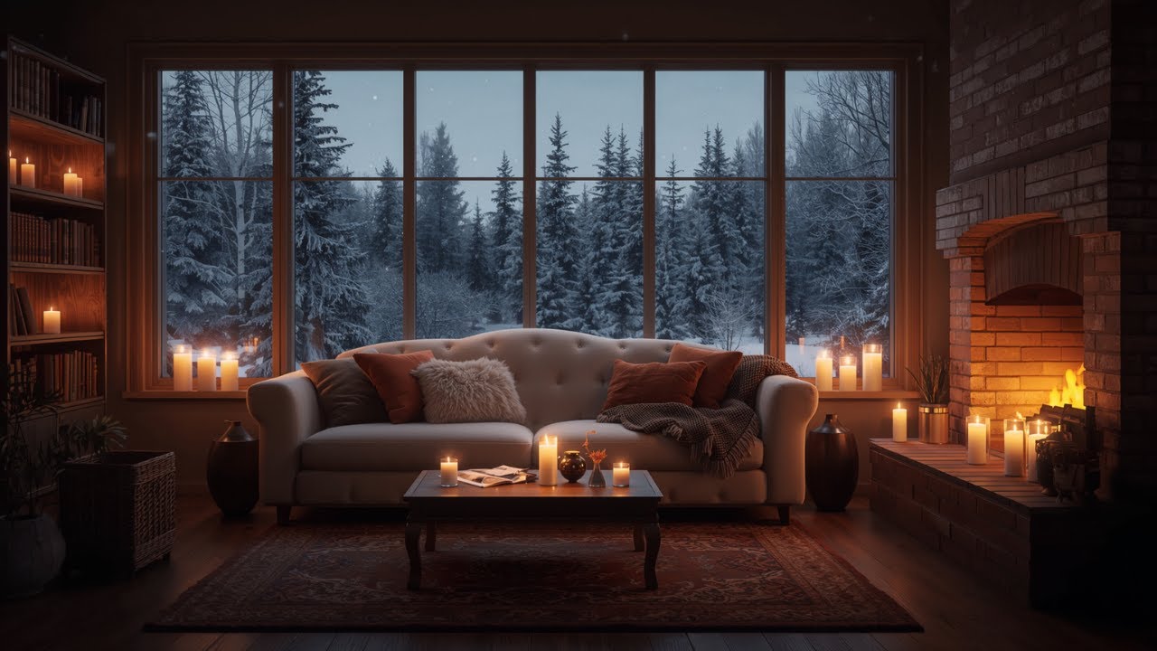 Relaxing Blizzard for Sleep | Snowstorm Sounds with Fireplace Crackling