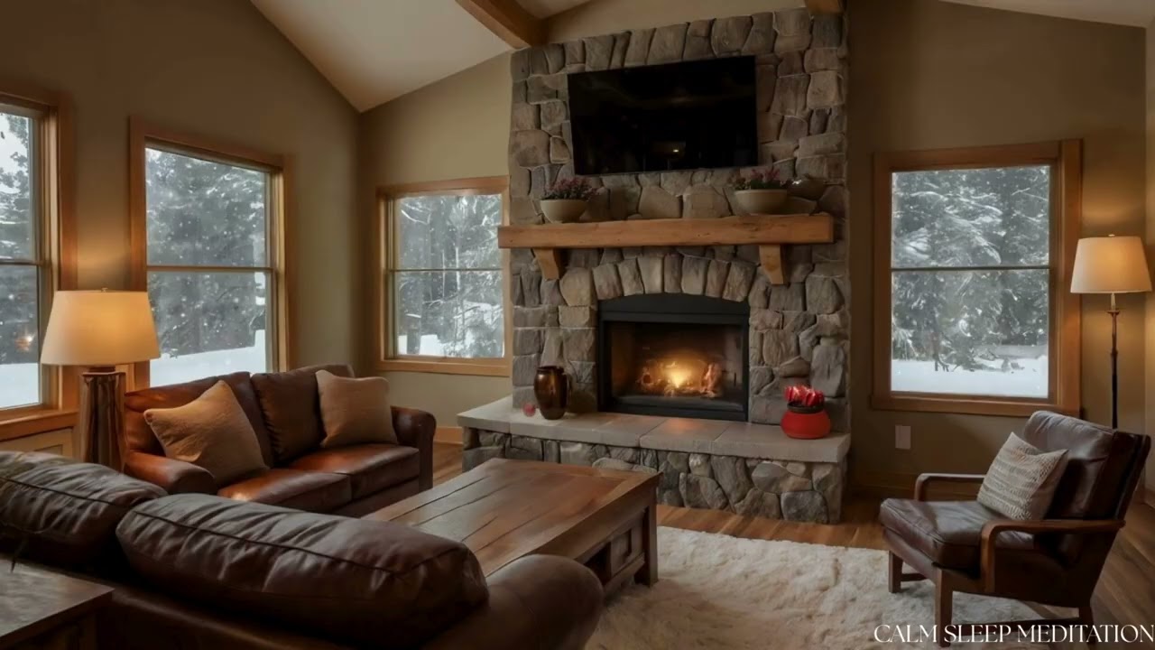 Snowstorm in a Cozy Cabin with Fireplace 🔥 4K Winter Ambience for Deep Sleep, Study & Relaxation