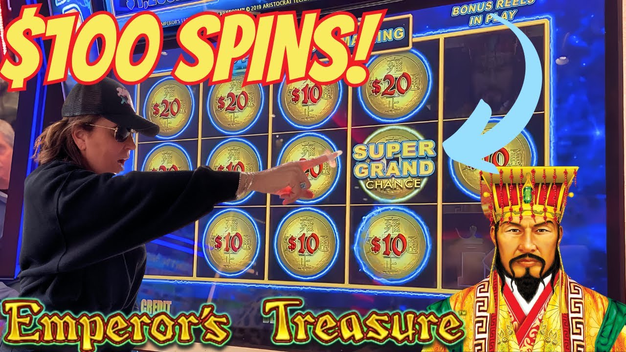 SUPER GRAND CHANCE on Dollar Storm Emperor Treasure! $100 High Limit Spins