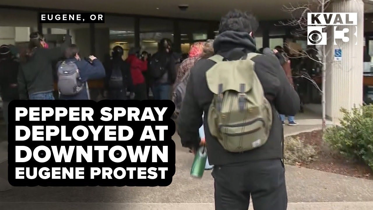 Pepper spray is deployed as protesters march in downtown Eugene