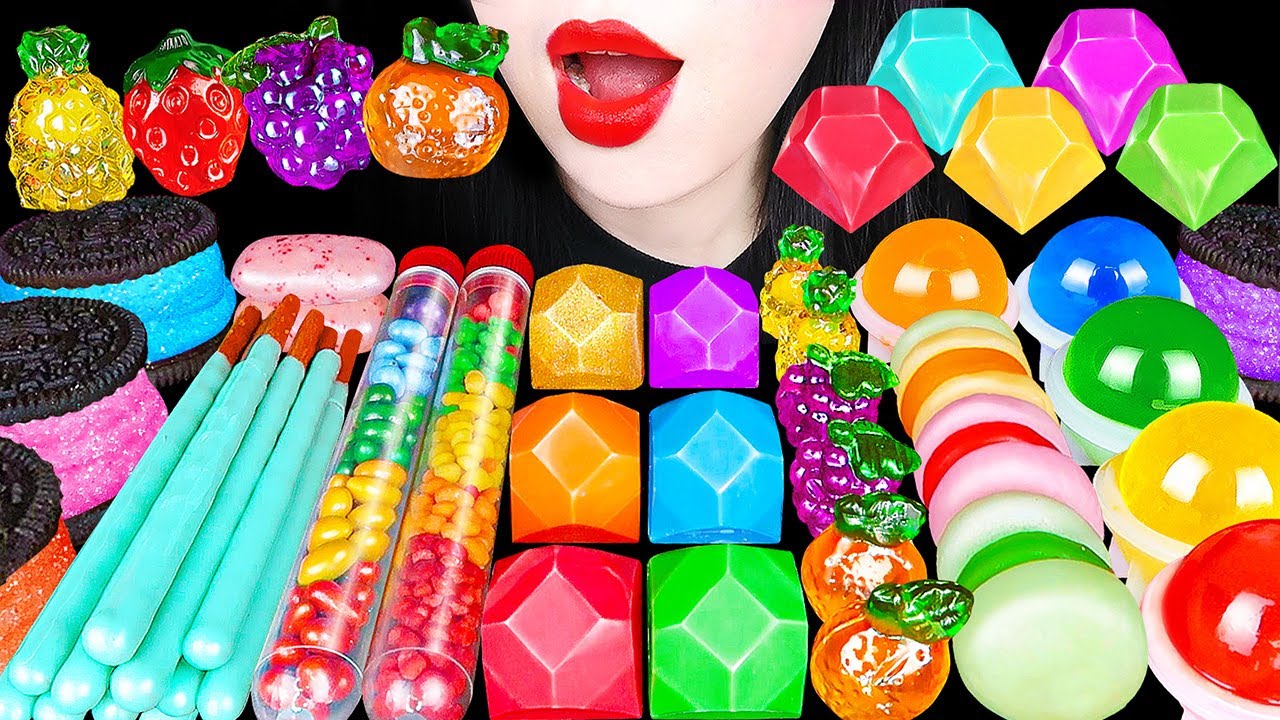 ASMR RAINBOW DESSERTS SNACK JELLY 직접만든 보석 오레오 코하쿠토 4D 구미 KOHAKUTO CHOCOLATE GUMMY EATING MUKBANG 먹방