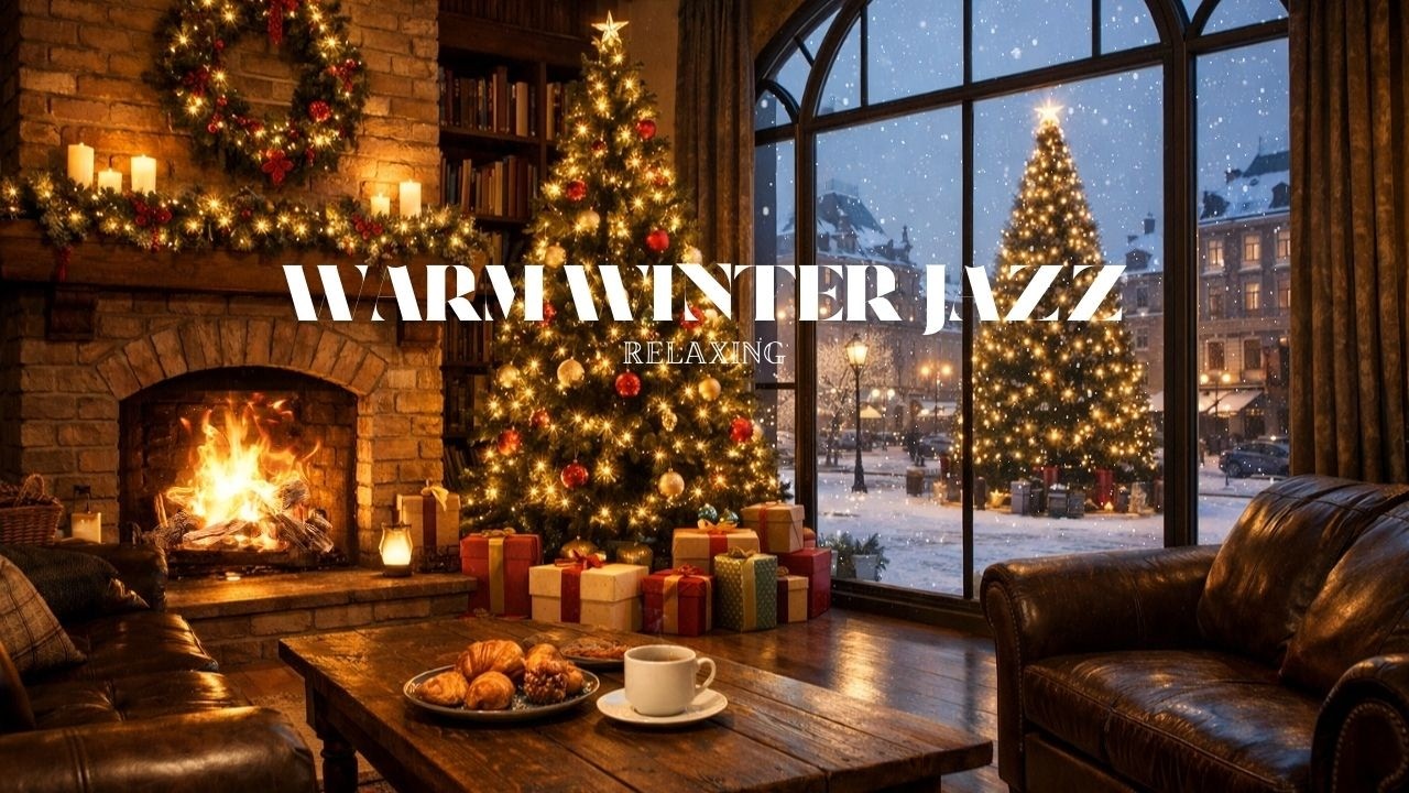 Cozy Winter Jazz Cafe Ambience with Fireplace ❄️ Relaxing Piano Music for Stress Relief