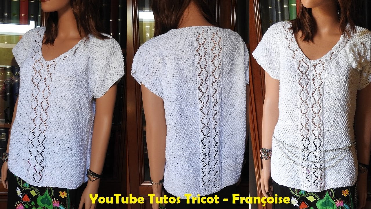 Tuto Tricot Pull Débardeur Femme col V en 5 tailles au point de Blé et point Ajouré (création)