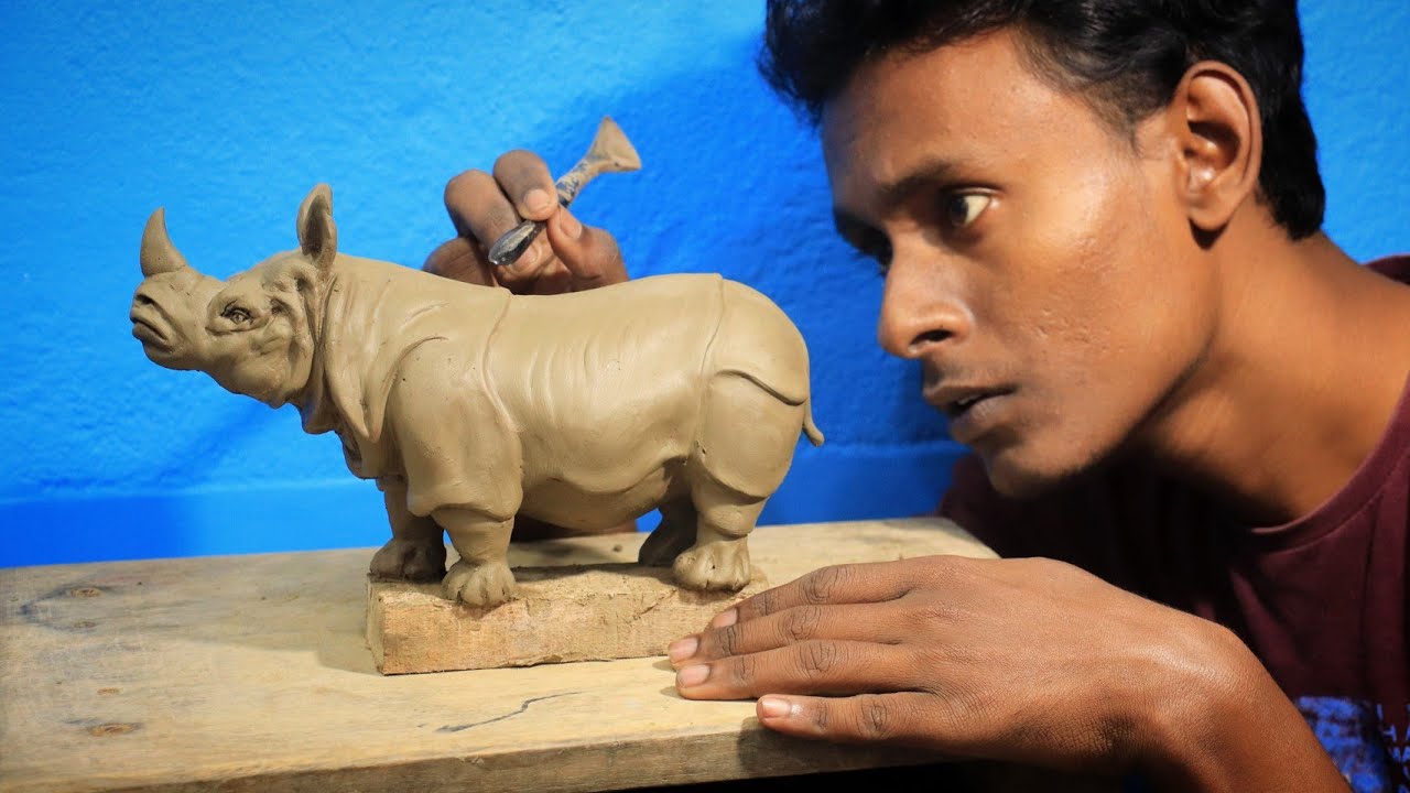 How to make a rhino out of clay | clay animals making | mitti se animals banane ka tarika | clay art