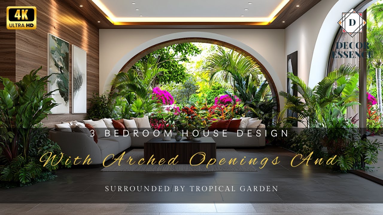 Charming 3 Bedroom House Design With Arched Openings Surrounded by a Lush Tropical Garden Oasis