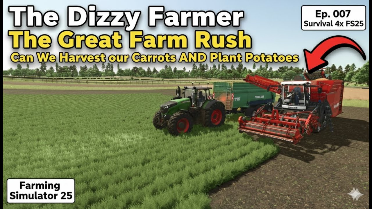 The Great Farm Rush Can We Harvest our Carrots AND Plant Potatoes Survival 4x FS25 Ep  007